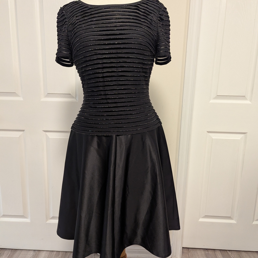 JS Collections Black Pleated Puff Sleeve Midi Dress